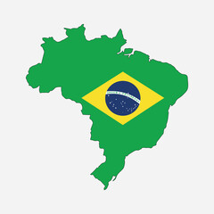 Map and flag of Brazil outline silhouette vector illustration
