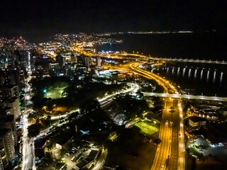 Fototapeta na wymiar Florianopolis in Santa Catarina. Night aerial image. 