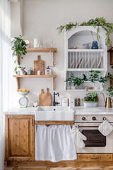cozy kitchen with home decor and scandinavian interior