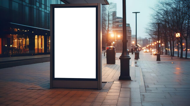 Plakat, Bushaltestelle, Nacht, Stadt, Werbung, Vorlage, Pr&auml;sentation, generative Ai