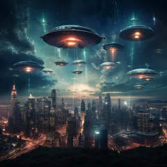 Zelfklevend Fotobehang UFO alien invasion on Earth © Guido Amrein
