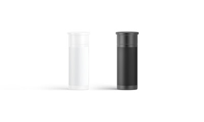 Blank black and white narrow pill tube mockup, front view