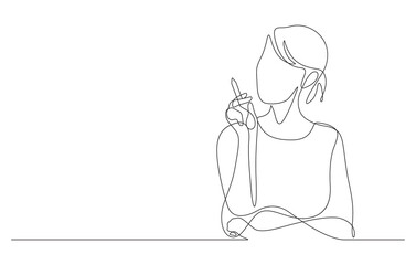 young business woman pointing with stylus pen having an idea one line
