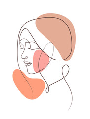 woman face calligraphy line art and boho decorative illustration