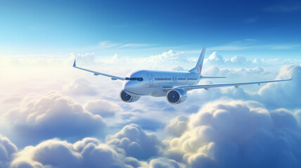 Fototapeta premium Passengers commercial airplane flying above clouds