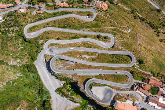 Aerial view of the road climbing on mountain top Maratea, Potenza, Basilicata, Italy.
