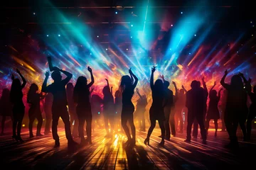 Gordijnen Silhouette of people dancing on a dance floor © Guido Amrein