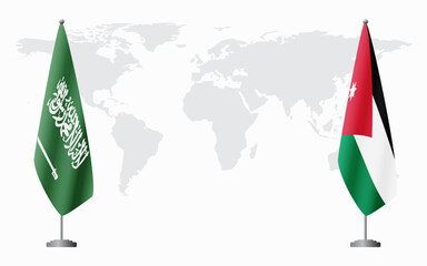 Saudi Arabia and Jordan flags for official meeting