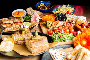 Assortment of fresh delicious food on the table
