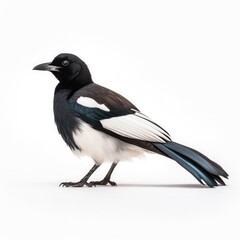 Obraz premium Black-billed magpie bird isolated on white. Generative AI