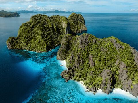 Aerial view of Shimizu Island, El Nido, Palawan, Philippines.