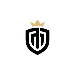 Shield design logo with letter m and crown combination