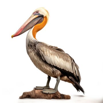 Brown pelican bird isolated on white. Generative AI