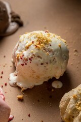 Closeup of a white and delicious ice cream on a table