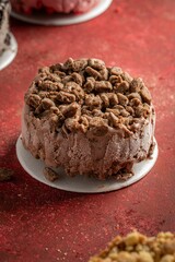Close-up of a freshly-baked, crumbly piece of delicious ice cream cake