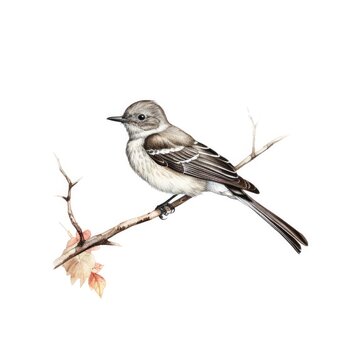 Gray flycatcher bird isolated on white. Generative AI