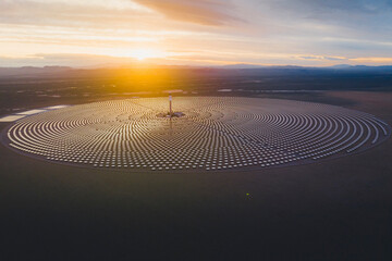 Aerial view of a solar thermal power plant, near Tonopah, Nevada, United States.