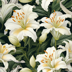white lilies flowers pattern seamless tile made with Generative AI