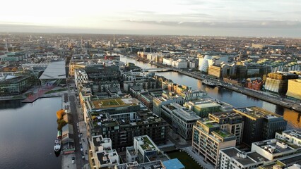 Fototapeta na wymiar Aerial view of Dublin City with urban buildings and houses near Grand Canal