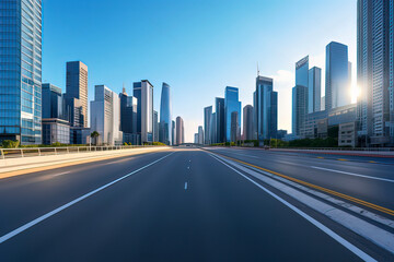 Empty highways and urban skylines. AI technology generated image