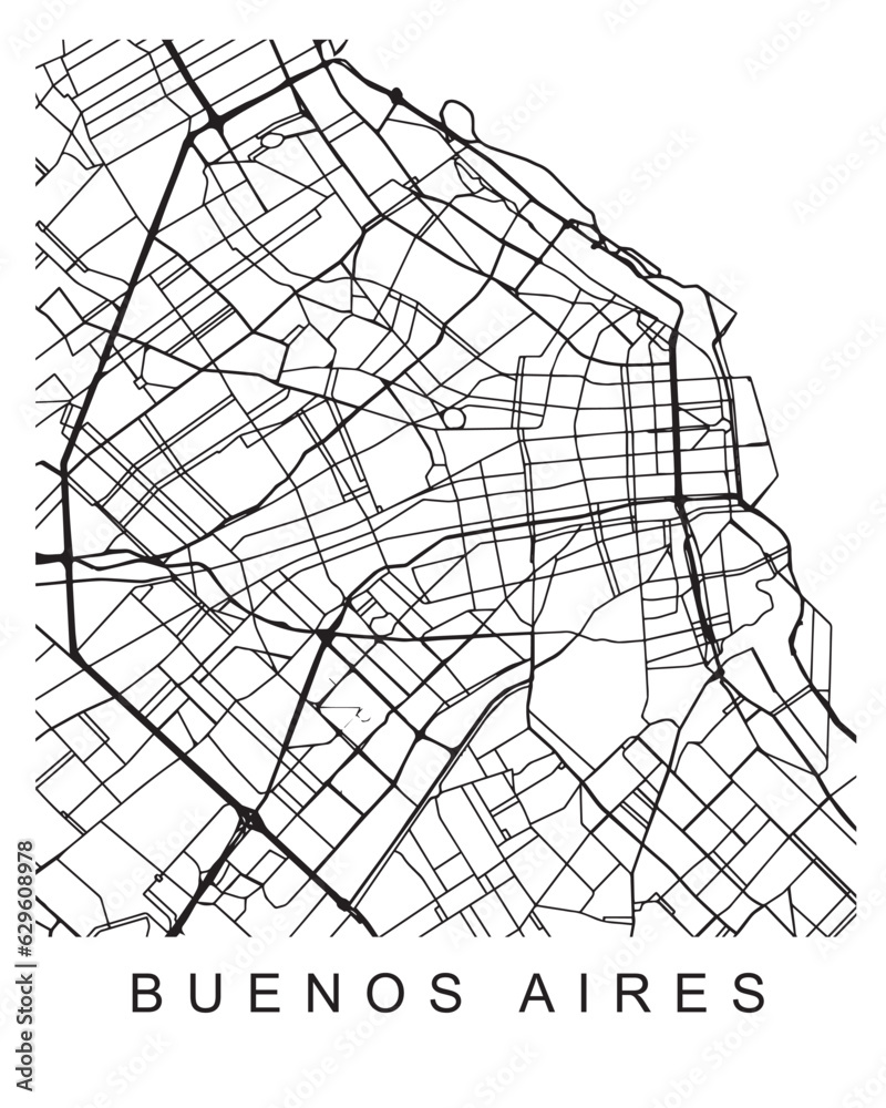 Poster Outlined vector illustration of the map of Buenos Aires on the white background