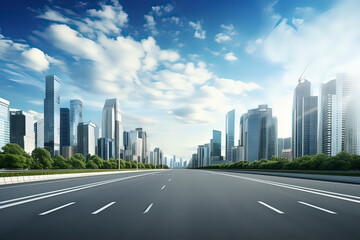 Empty highways and urban skylines. AI technology generated image