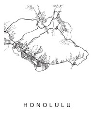 Vector design of the street map of Honolulu against a white background