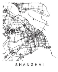 Outlined vector illustration of the map of Shanghai on the white white background