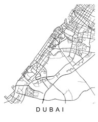 Outlined vector illustration of the map of Dubai on the white background