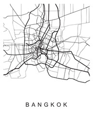 Outlined vector illustration of the map of Bangkok on the white background