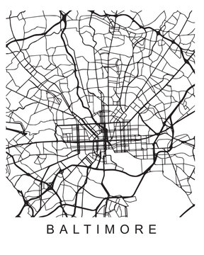 Vector design of the street map of Baltimore against a white background