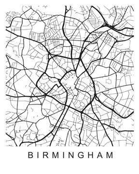 Outlined vector illustration of the map of Birmingham on the white background