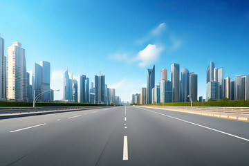 Empty highways and urban skylines. AI technology generated image