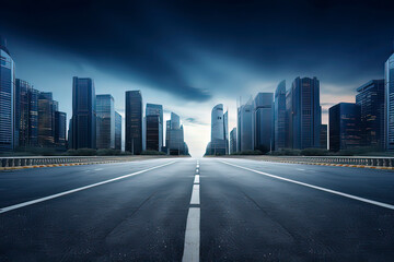 Empty highways and urban skylines. AI technology generated image
