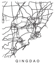 Obraz premium Vector design of the street map of Qingdao against a white background
