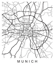 Vector design of the street map of Munich against a white background - obrazy, fototapety, plakaty