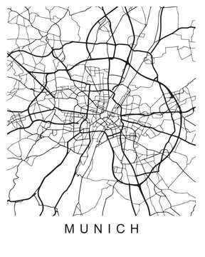 Vector design of the street map of Munich against a white background