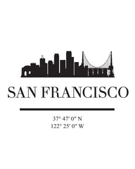 Editable vector illustration of the city of San Franciso with the remarkable buildings of the city