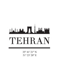 Editable vector illustration of the city of Tehran with the remarkable buildings of the city