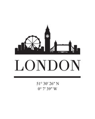 Editable vector illustration of the city of London with the remarkable buildings of the city