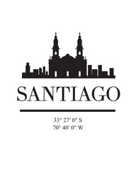 Editable vector illustration of the city of Santiago with the remarkable buildings of the city