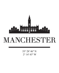 Editable vector illustration of the city of Manchester with the remarkable buildings of the city