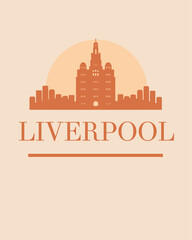 Editable vector illustration of the city of Liverpool with the remarkable buildings of the city