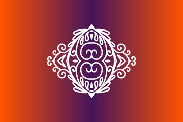 Beautiful colourful  gradient background with white flower leaf line art pattern of indonesian culture traditional batik