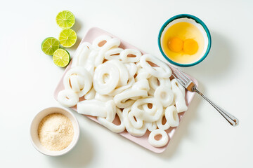 Cook squid rings in batter and breadcrumbs. Homemade food