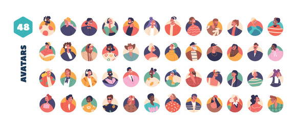 Diverse People Avatars Set Featuring A Wide Range Of Customizable Characters Representing Different Ages