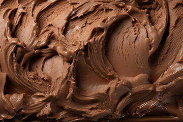 Chocolate ice cream background. AI technology generated image - obrazy, fototapety, plakaty