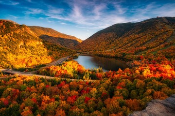 Stunning landscape of the majestic Artist Bluff Trail in autumn, Franconia, New Hampshire © J  Liu/Wirestock Creators