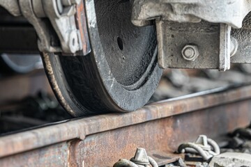photograph of a train Car Undercarriage, passenger train, freight train.