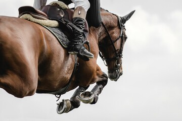 equestrian sports themed photograph horse jumping over an obstacle